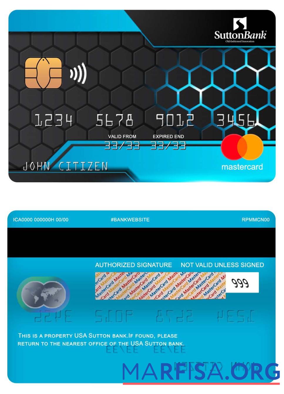 Printable USA Sutton bank mastercard template